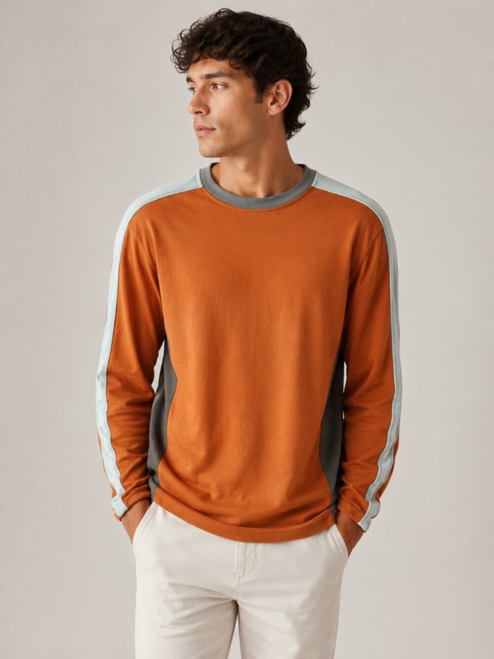 Vintage Bluenotes Mens M Thermal Shirt Orange White Colorblock Y2K Gorpcore